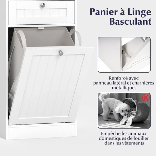 Meuble Salle De Bain Avec Panier Rabattable, Meuble Panier à Linge Intégré Avec Tiroir (40x40x80cm)
