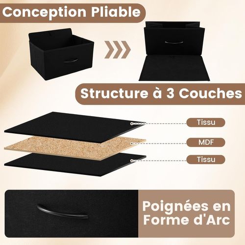 Commode 4 Tiroirs, Commode Chambre Etroite En Tissu, Dessus En Bois, Cadre Métallique Robuste(noir)