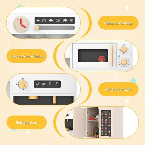 Cuisine Enfant Avec Réfrigérateur,tableau Mural Parlant Éducatif,lumières Et Sons,blanc