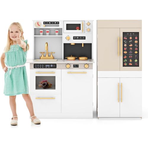 Cuisine Enfant Avec Réfrigérateur,tableau Mural Parlant Éducatif,lumières Et Sons,blanc