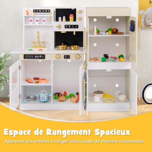 Cuisine Enfant Avec Réfrigérateur,tableau Mural Parlant Éducatif,lumières Et Sons,blanc