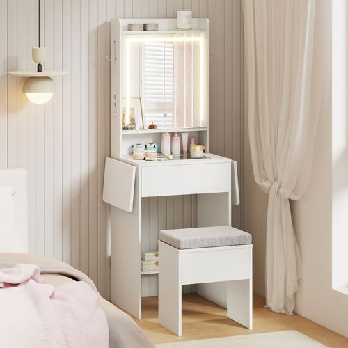 Petite Coiffeuse Avec Miroir Et Tabouret,3 Modes D'éclairage,station De Charge(94x41x147cm)