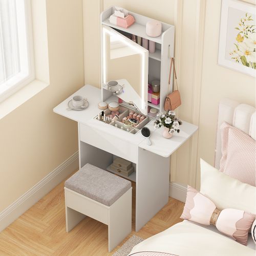 Petite Coiffeuse Avec Miroir Et Tabouret,3 Modes D'éclairage,station De Charge(94x41x147cm)
