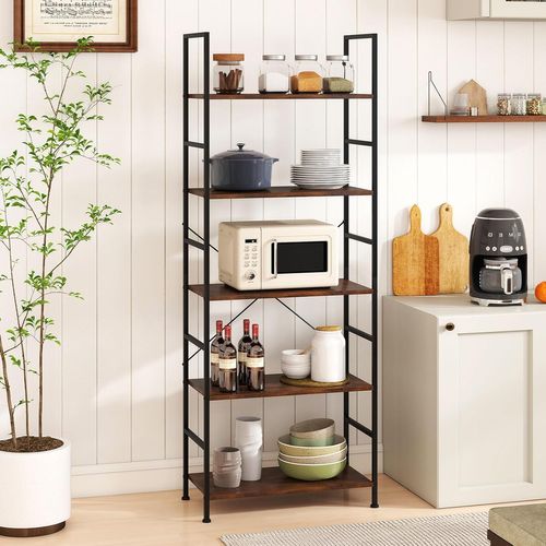 Étagère 5 Niveaux, Bibliothèque Avec Cadre Métallique,60 X 30 X 160 Cm, Marron Rustique