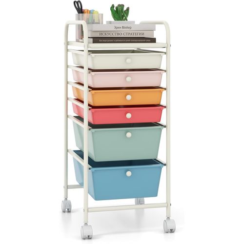 Chariot De Rangement à Roulettes Avec 6 Tiroirs Plastiques, Tour De Rangement  (coloré)