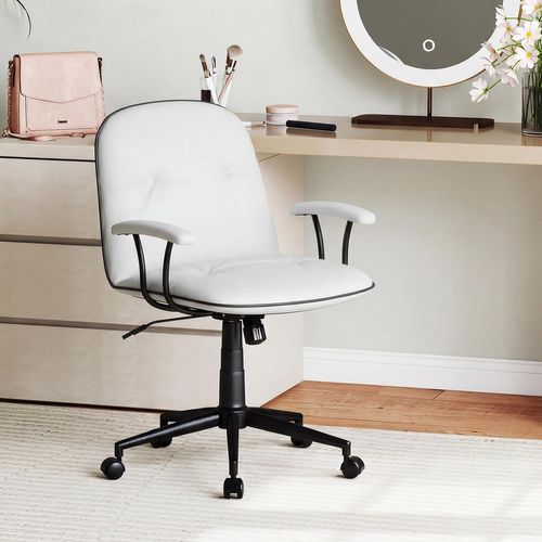 Chaise De Bureau, Chaise De Travail Ergonomique En Simili Cuir, Hauteur Réglable(blanc)