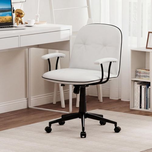 Chaise De Bureau, Chaise De Travail Ergonomique En Simili Cuir, Hauteur Réglable(blanc)