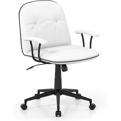 Chaise De Bureau, Chaise De Travail Ergonomique En Simili Cuir, Hauteur Réglable(blanc)