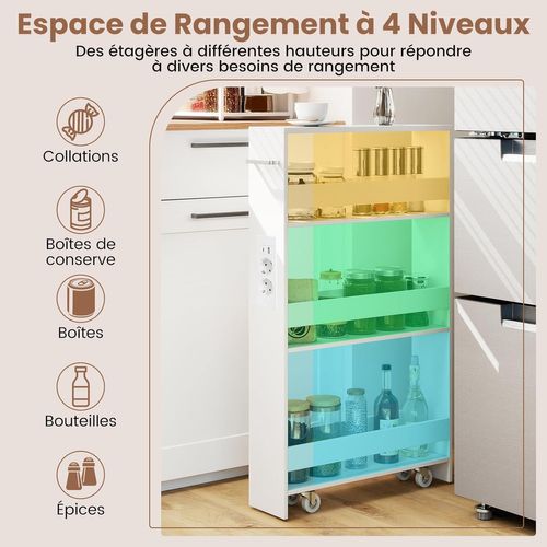 Chariot De Rangement Roulant 13 Cm, Mltiprise Avec Ports USB, Desserte De Cuisine (blanc)