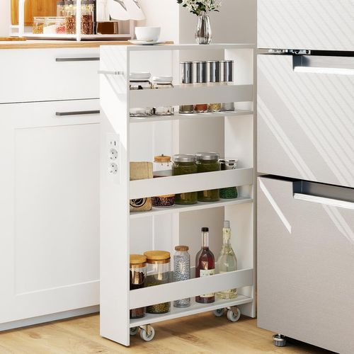Chariot De Rangement Roulant 13 Cm, Mltiprise Avec Ports USB, Desserte De Cuisine (blanc)
