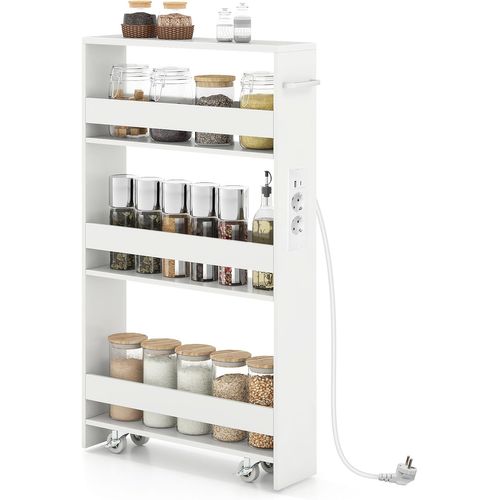 Chariot De Rangement Roulant 13 Cm, Mltiprise Avec Ports USB, Desserte De Cuisine (blanc)