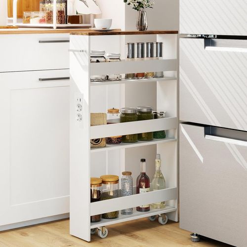 Chariot De Rangement Roulant 13 Cm, Mltiprise Avec Ports USB (blanc + Indstriel)