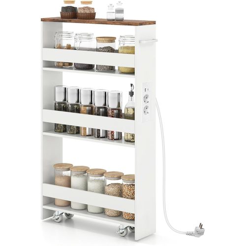 Chariot De Rangement Roulant 13 Cm, Mltiprise Avec Ports USB (blanc + Indstriel)