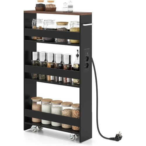Chariot De Rangement Roulant 13 Cm, Mltiprise Avec Ports USB, Desserte De Cuisine (noir + Brun)
