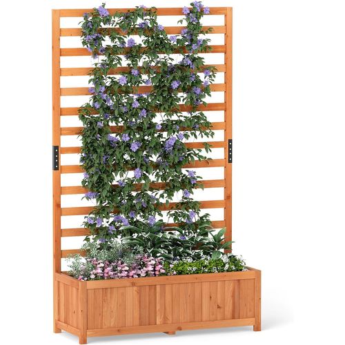 Jardinière Surélevée Avec Treillis Vertical En Bois De Sapin 150cm,trou De Drainage Doublure,orange