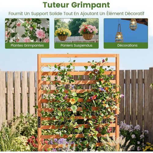 Jardinière Surélevée Avec Treillis Vertical En Bois De Sapin 150cm,trou De Drainage Doublure,orange