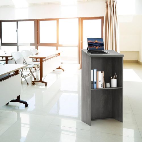 Podium Debout En Bois, Pupitre 117 Cm, Surface Inclinée Avec Rebord, Lutrin Avec Étagère(gris)