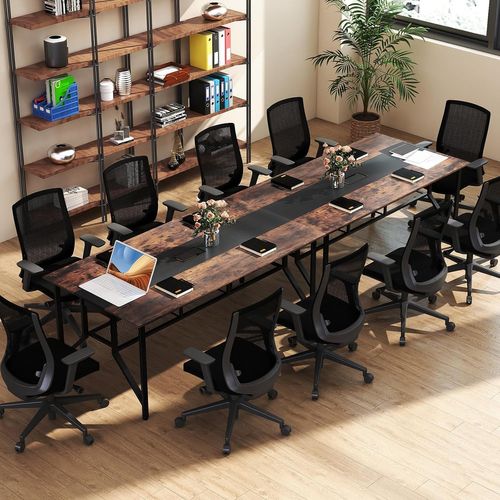 Table De Conférence Pour 8 Personnes Avec Étagère De Rangement En Maille Et Passe-câble