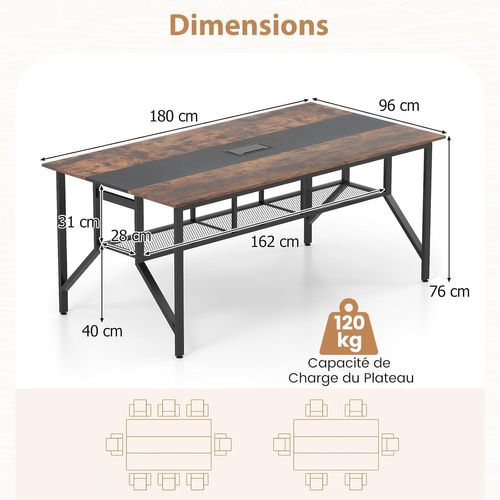 Table De Conférence Pour 8 Personnes Avec Étagère De Rangement En Maille Et Passe-câble