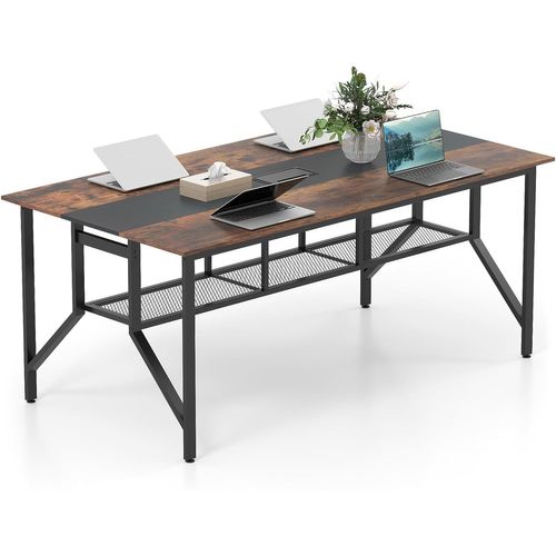 Table De Conférence Pour 8 Personnes Avec Étagère De Rangement En Maille Et Passe-câble