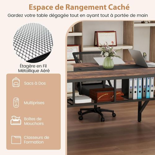 Table De Conférence Pour 8 Personnes Avec Étagère De Rangement En Maille Et Passe-câble