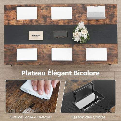 Table De Conférence Pour 8 Personnes Avec Étagère De Rangement En Maille Et Passe-câble