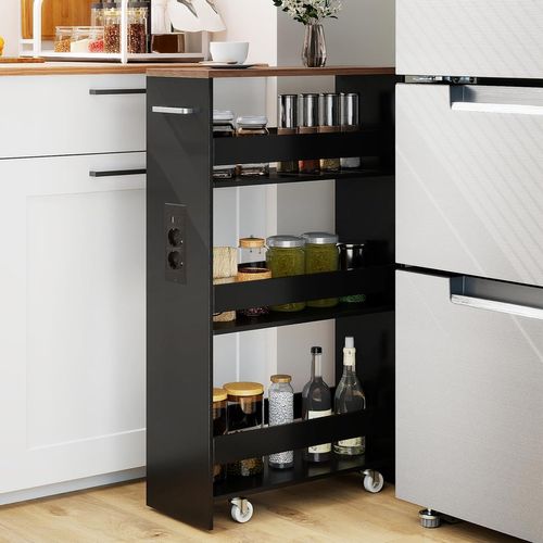 Chariot De Rangement Roulant 20cm,mltiprise Avec Ports USB,desserte à 4 Niveaux(noir+brun)