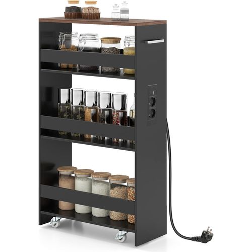 Chariot De Rangement Roulant 20cm,mltiprise Avec Ports USB,desserte à 4 Niveaux(noir+brun)