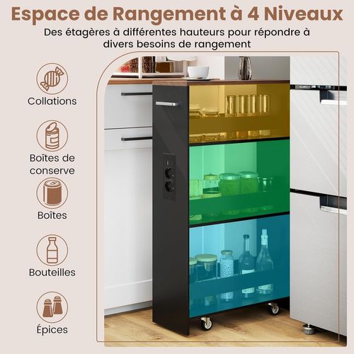 Chariot De Rangement Roulant 20cm,mltiprise Avec Ports USB,desserte à 4 Niveaux(noir+brun)