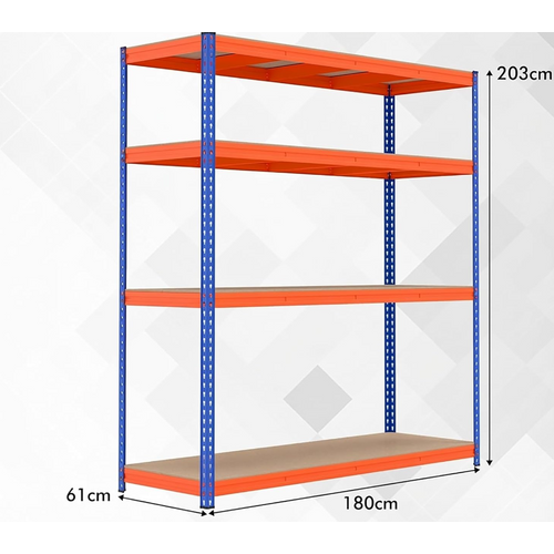 Étagère Charge Lourde,61x181x203cm,capacité 2400 Kg,étagère De Rangement à 4 Niveaux,bleu/orange