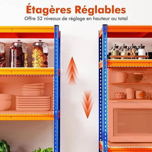 Étagère Charge Lourde,61x181x203cm,capacité 2400 Kg,étagère De Rangement à 4 Niveaux,bleu/orange