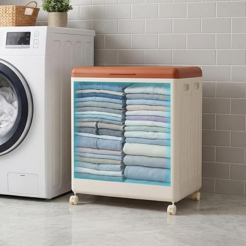 Boite Rangement Plastique Avec Couvercle 122l, Caisse Rangement Pliable, 4 Roulettes(orange)