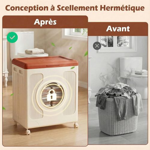 Boite Rangement Plastique Avec Couvercle 122l, Caisse Rangement Pliable, 4 Roulettes(orange)