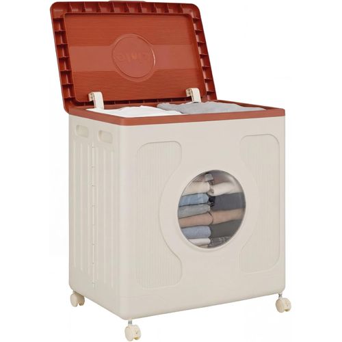 Boite Rangement Plastique Avec Couvercle 122l, Caisse Rangement Pliable, 4 Roulettes(orange)