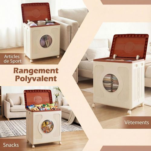 Boite Rangement Plastique Avec Couvercle 122l, Caisse Rangement Pliable, 4 Roulettes(orange)
