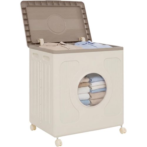 Boite Rangement Plastique Avec Couvercle 122l, Caisse Rangement Pliable, 4 Roulettes(gris)