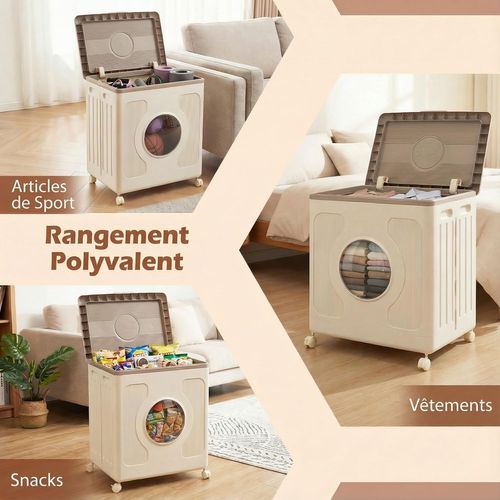 Boite Rangement Plastique Avec Couvercle 122l, Caisse Rangement Pliable, 4 Roulettes(gris)
