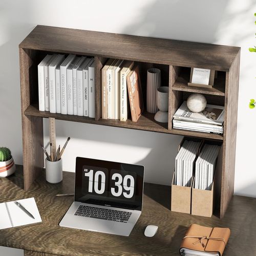 Étagère De Bureau En Bois,etagère De Rangement De Comptoir Avec 4 Compartiments,gris Vieilli