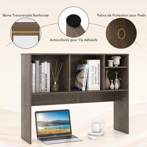 Étagère De Bureau En Bois,etagère De Rangement De Comptoir Avec 4 Compartiments,gris Vieilli