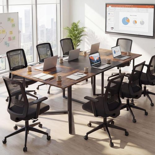 Table De Conférence,table De Réunion Pour 8 Personnes,2 Passe-câbles,180x100x76,5cm,marron Rustique