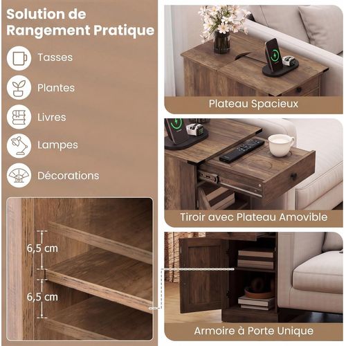 Table De Chevet Avec Prise,table De Nuit Connectée Avec Tiroir,placard à Étagere Réglable(marron)