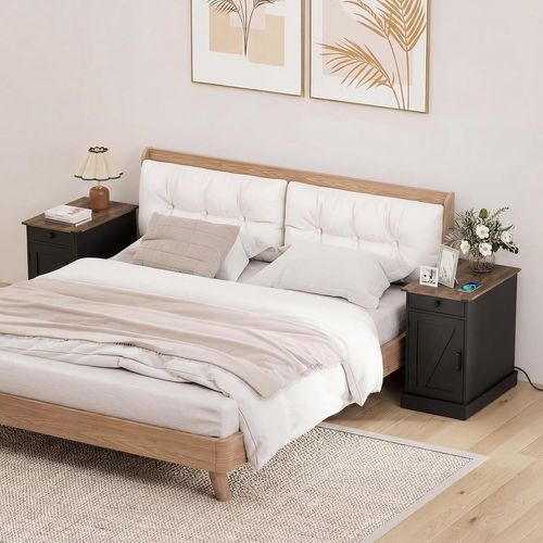 Table De Chevet Avec Prise,table De Nuit Connectée Avec Tiroir,placard à Étagere Réglable(noir)