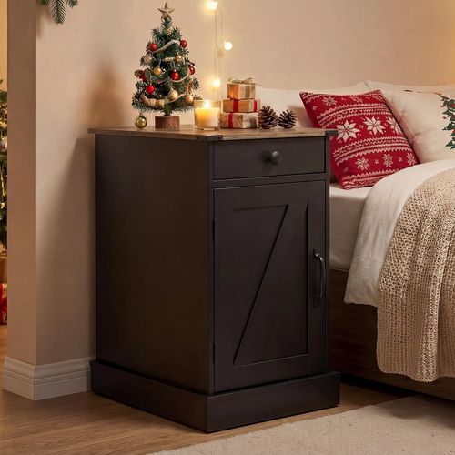 Table De Chevet Avec Prise,table De Nuit Connectée Avec Tiroir,placard à Étagere Réglable(noir)