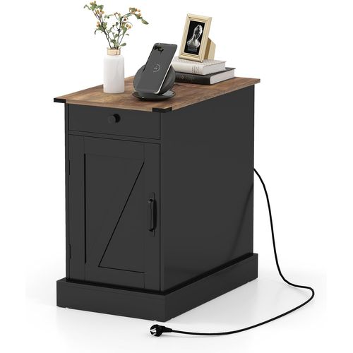 Table De Chevet Avec Prise,table De Nuit Connectée Avec Tiroir,placard à Étagere Réglable(noir)