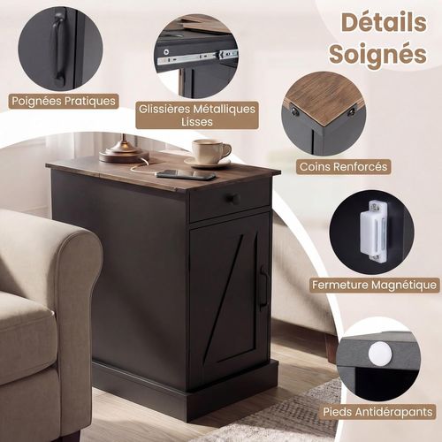 Table De Chevet Avec Prise,table De Nuit Connectée Avec Tiroir,placard à Étagere Réglable(noir)