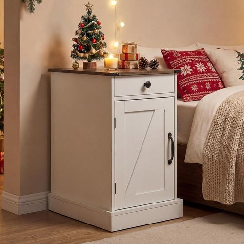 Table De Chevet Avec Prise,table De Nuit Connectée Avec Tiroir,placard à Étagere Réglable(blanc)