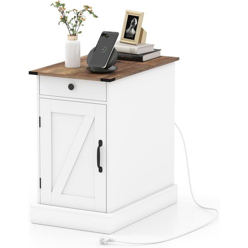 Table De Chevet Avec Prise,table De Nuit Connectée Avec Tiroir,placard à Étagere Réglable(blanc)