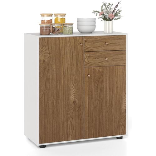 Petit Buffet Cuisine Rangement,meuble De Rangement 2 Placards,2 Tiroirs,3 Étagères Réglables,naturel