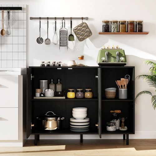 Buffet Cuisine, Armoire Cuisine 2 Portes, Commode Blanc 2 Compartiments, Étagères Réglables,(noir)