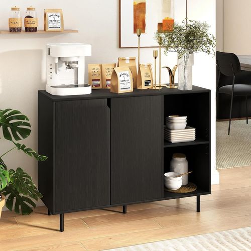 Buffet Cuisine, Armoire Cuisine 2 Portes, Commode Blanc 2 Compartiments, Étagères Réglables,(noir)